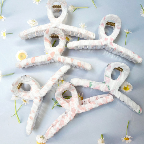 Kẹp tóc gấp tóc càng cua bằng nhựa trong bọc vải hoa dễ thương loại lớn - gap38