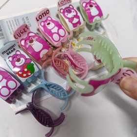 Kẹp tóc gấp tóc 5 răng màu trong màu đục in gấu hồng - gap50